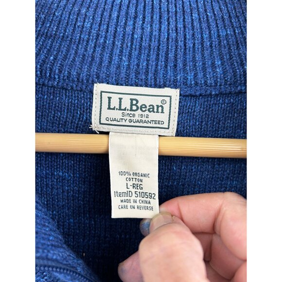L.L. Bean Sweater Mens Large Organic Cotton Blue Qtr Zip Blue Grandpa Preppy - Picture 5 of 7
